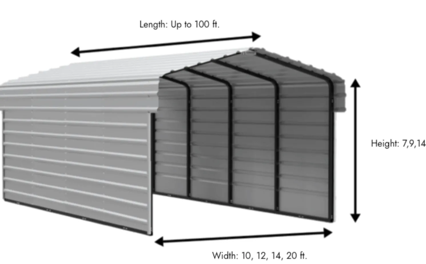 Arrow 15 x 10 x 7 ft Charcoal Carport with 2-sided Enclosure
